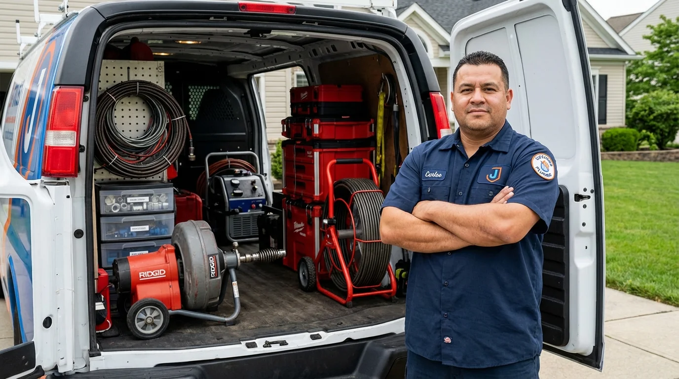 Professional drain cleaning equipment and Johns Plumbing LLC plumber in Kenmore