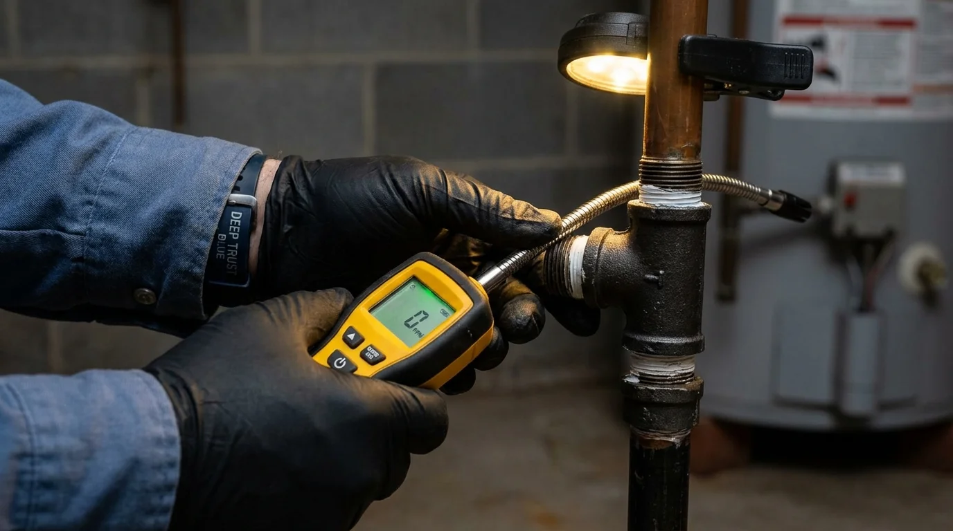 Gas leak detection with electronic sniffer by Johns Plumbing LLC in Kenmore