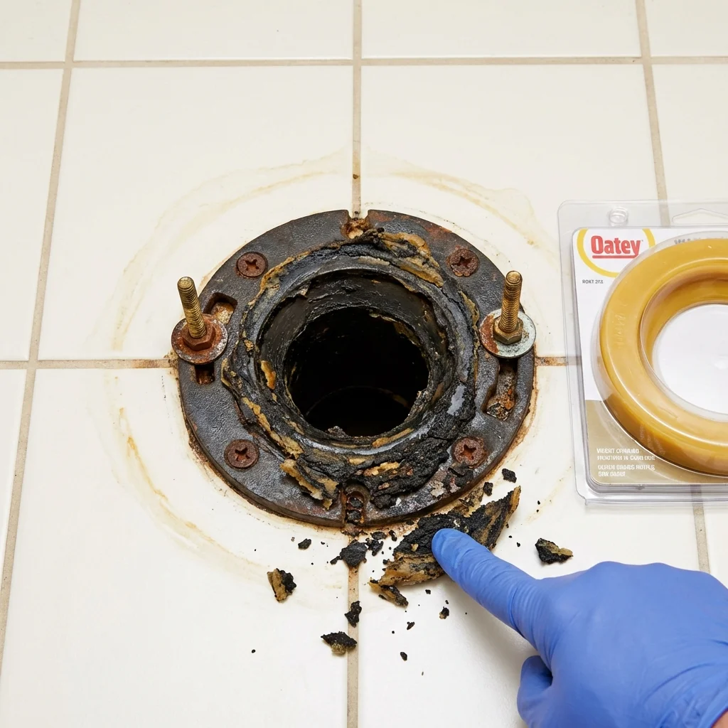 Failed wax ring showing water seepage at the base of a toilet in a Kenmore, WA home