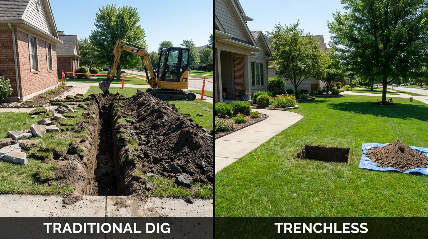 Trenchless sewer repair with minimal yard damage versus traditional excavation in Kenmore, WA